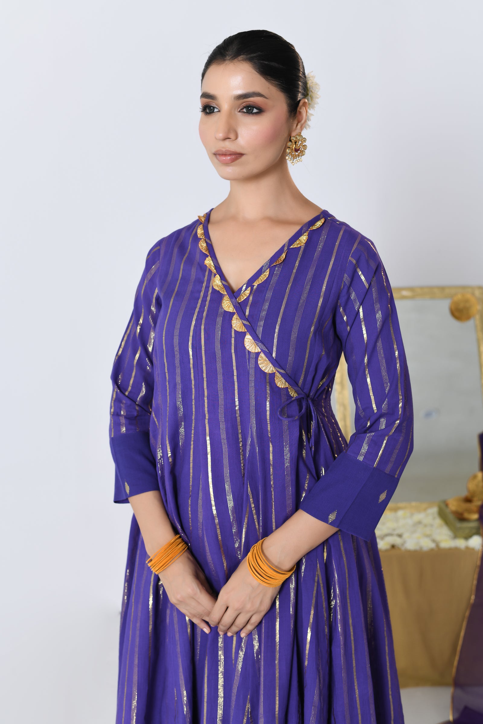 Chamak V-neck Purple Lurex Angrakha Anarkali