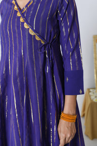 Chamak V-neck Purple Lurex Angrakha Anarkali