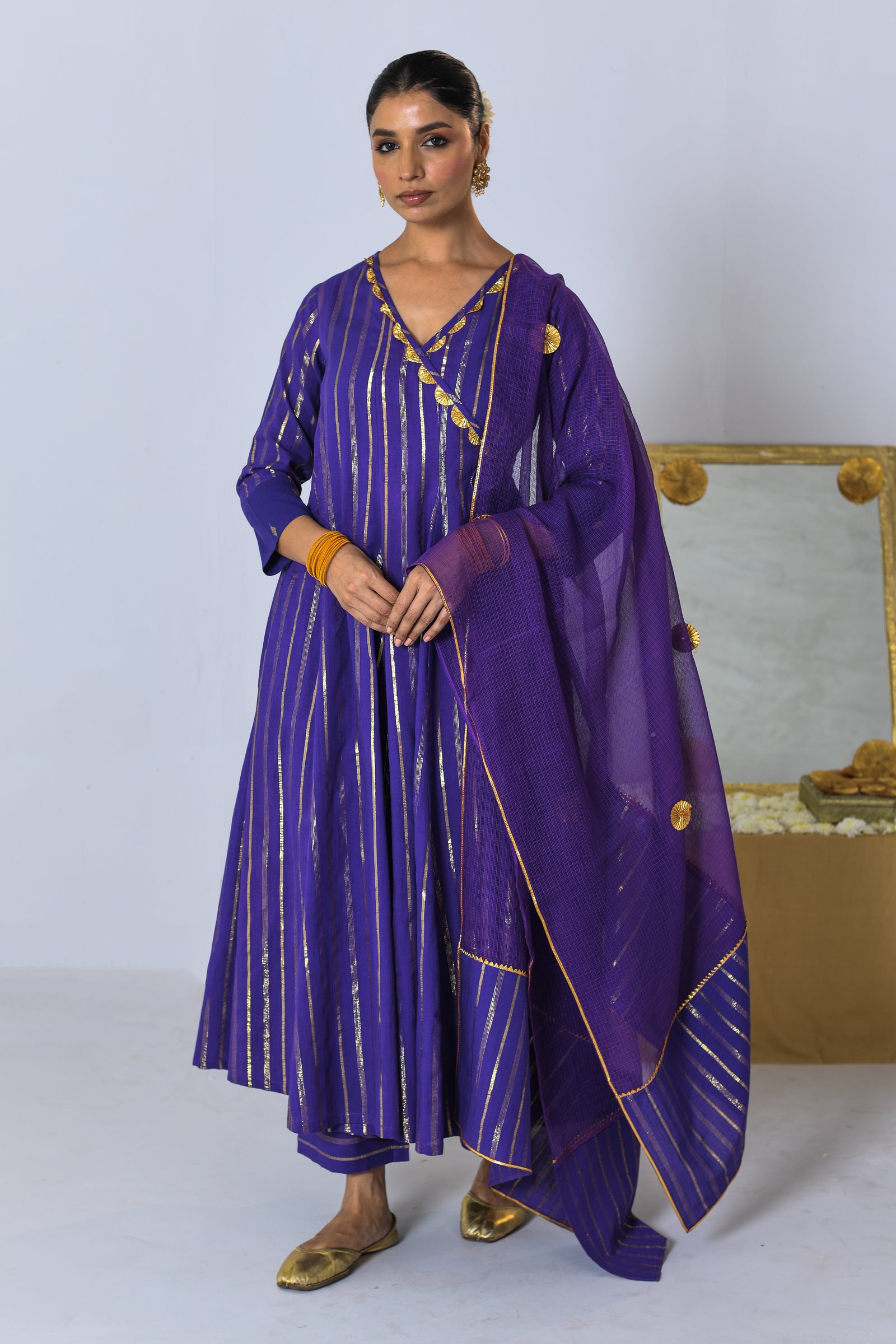 Chamak V-neck Purple Lurex Angrakha Anarkali