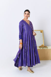 Chamak V-neck Purple Lurex Angrakha Anarkali