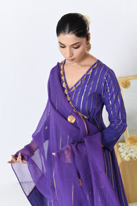 Chamak V-neck Purple Lurex Angrakha Anarkali