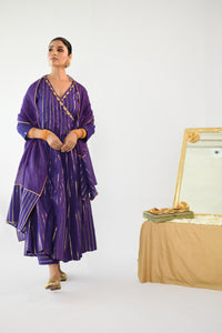 Chamak V-neck Purple Lurex Angrakha Anarkali