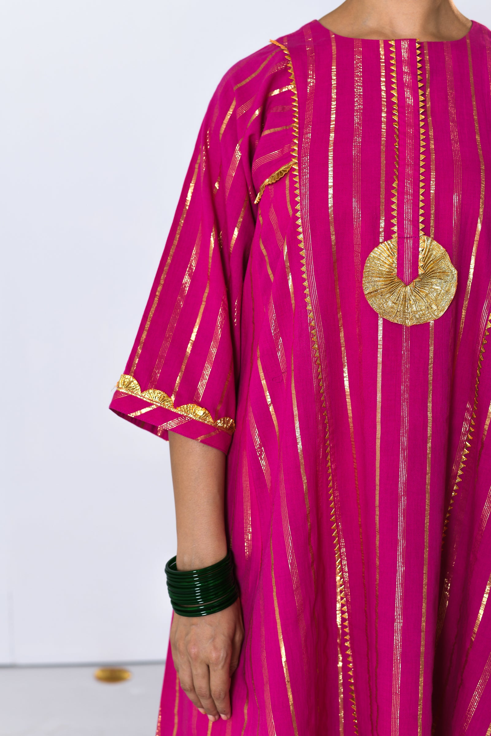 Chatkeela Pink Lurex Round Neck A-line Kurta