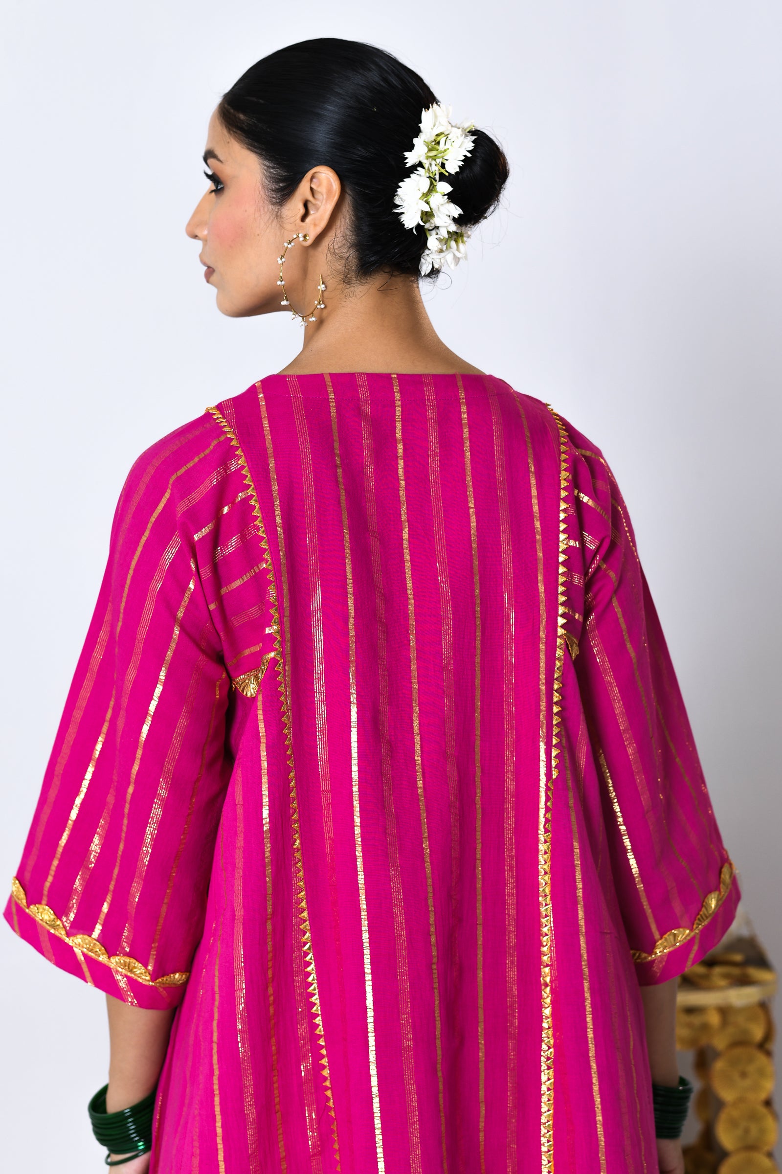 Chatkeela Pink Lurex Round Neck A-line Kurta