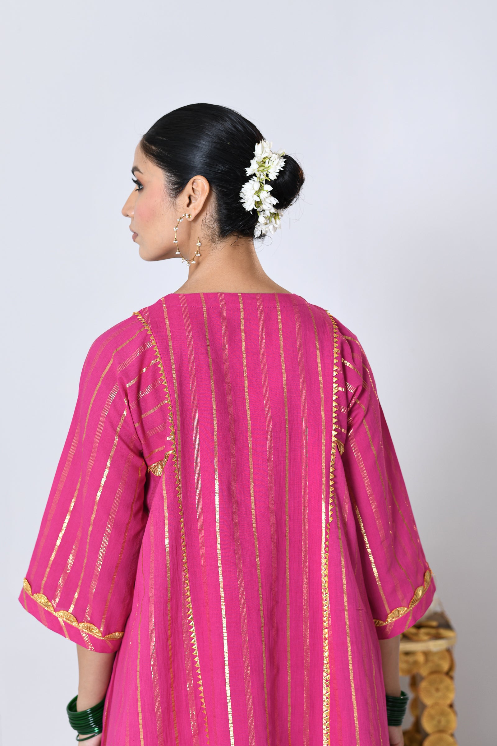 Chatkeela Pink Lurex Round Neck A-line Kurta