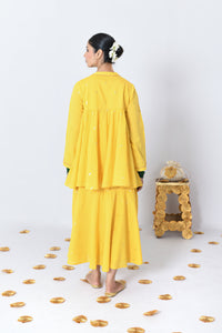 Arti Yellow Lurex Dress with tie-up loose fitted Koti