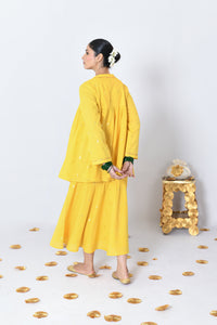 Arti Yellow Lurex Dress with tie-up loose fitted Koti