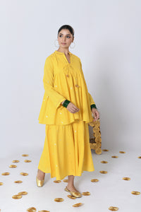 Arti Yellow Lurex Dress with tie-up loose fitted Koti