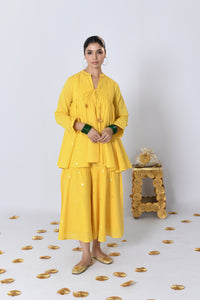 Arti Yellow Lurex Dress with tie-up loose fitted Koti