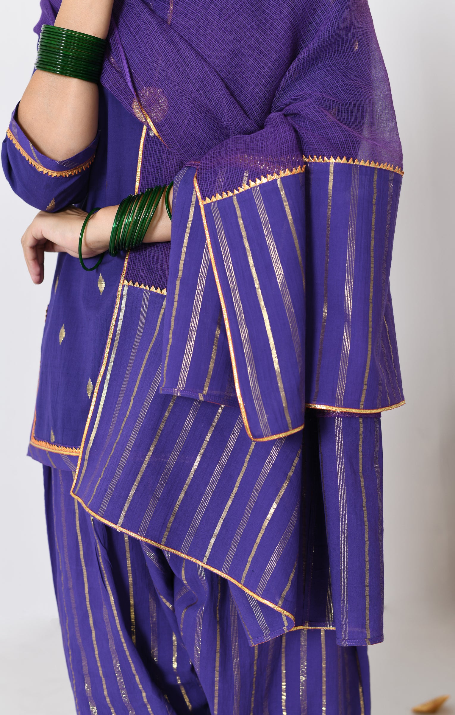 Nayantara Purple Lurex Round Neck Short kurta with Patiyala and Dupatta