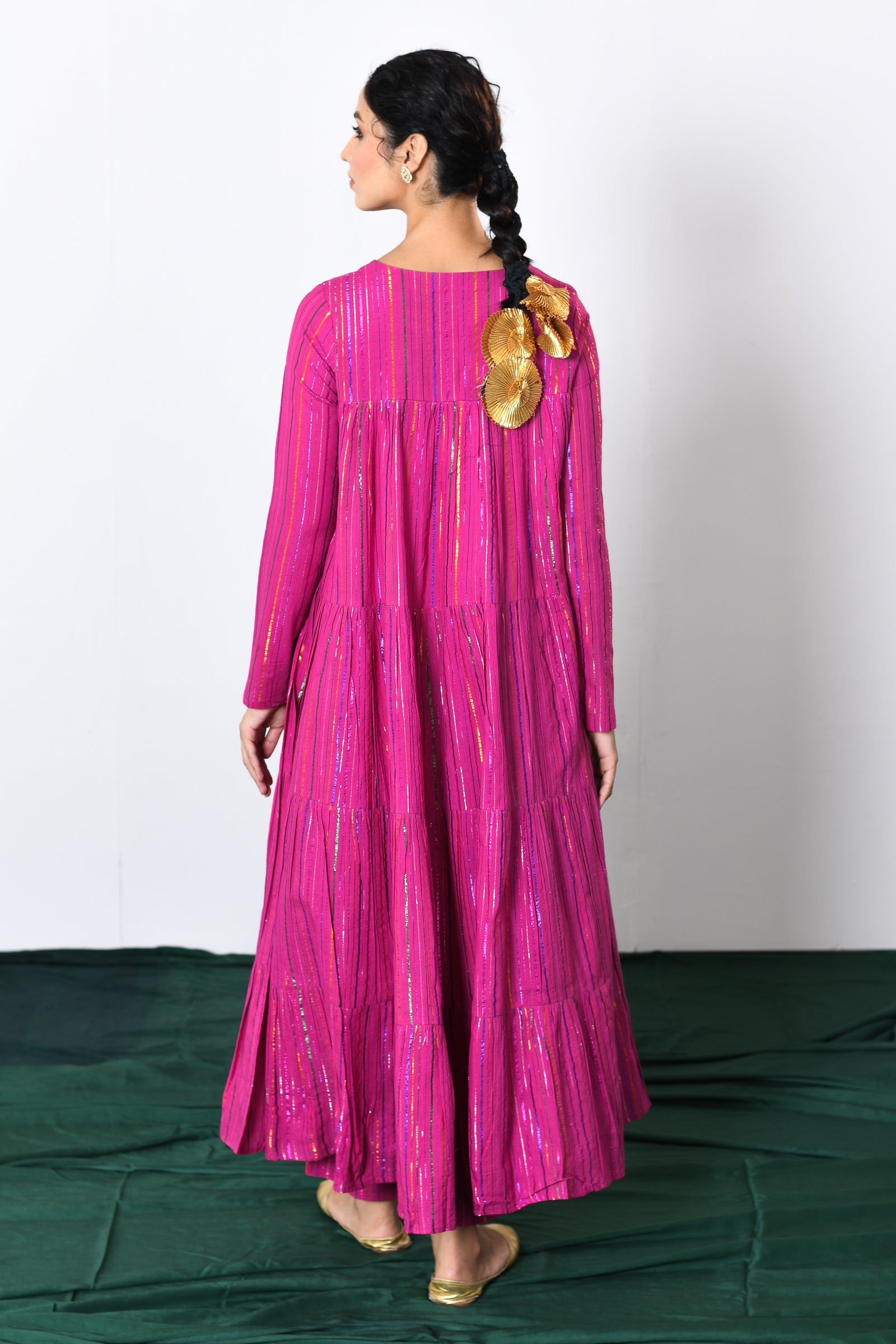 Rangmala Pink Multicolor zari Lurex Tiered Anarkali with Pants