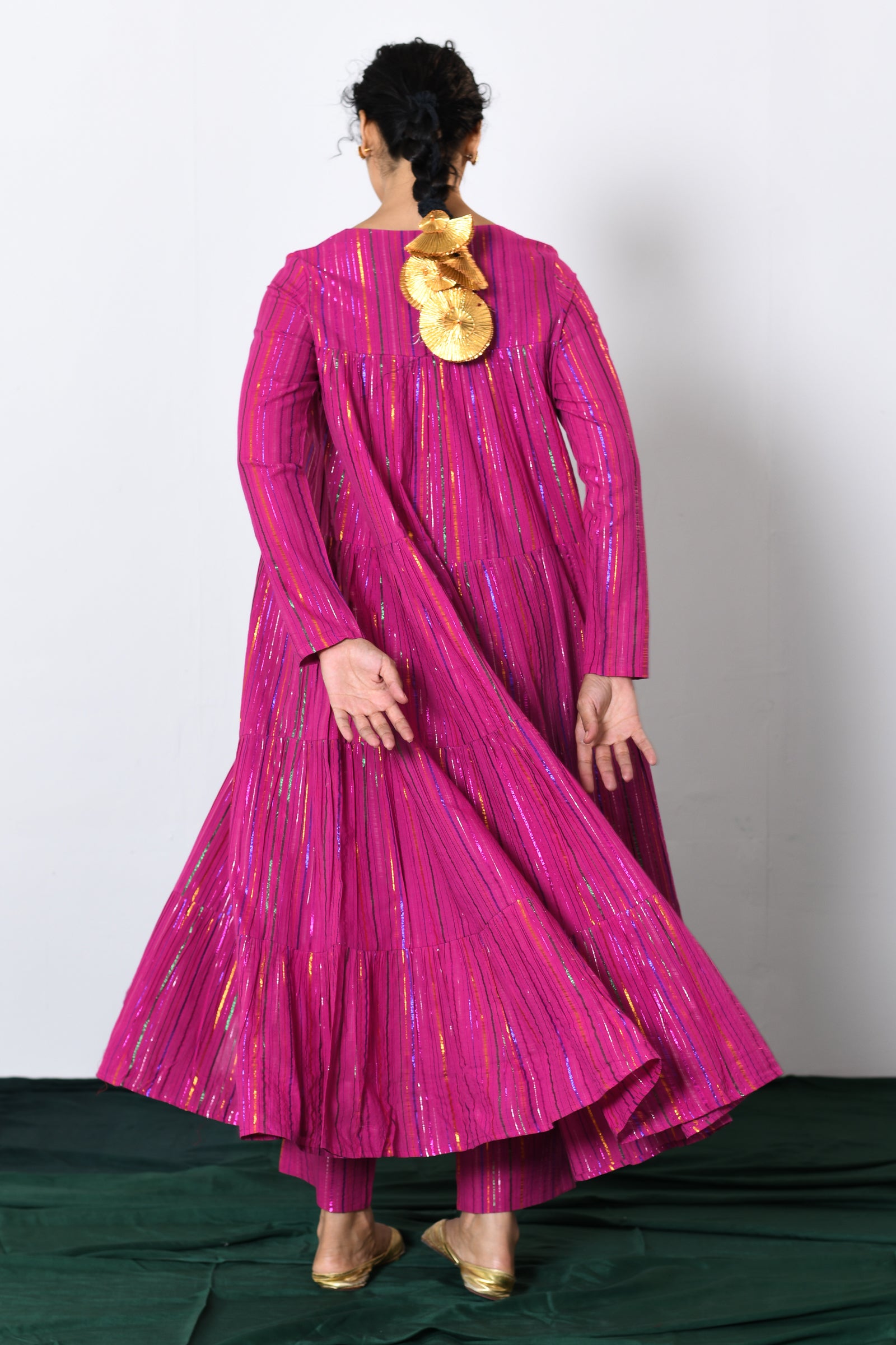 Rangmala Pink Multicolor zari Lurex Tiered Anarkali with Pants