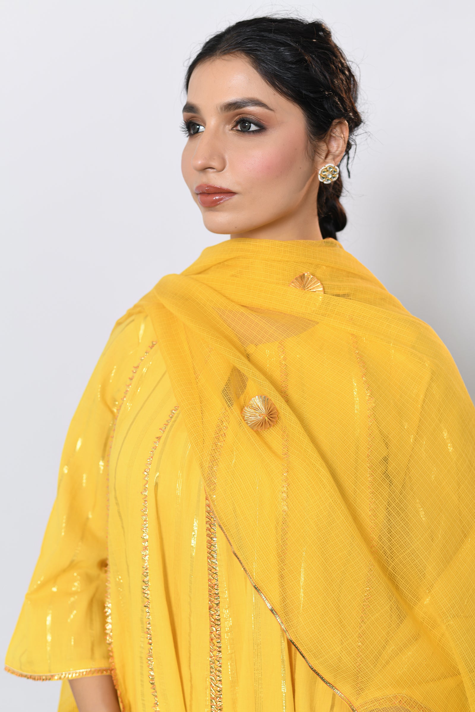 Peetambar Yellow Lurex Round Neck Anarkali Set