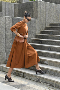 BROWN YOKE DRESS