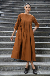 BROWN YOKE DRESS