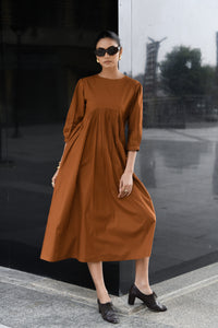 BROWN YOKE DRESS