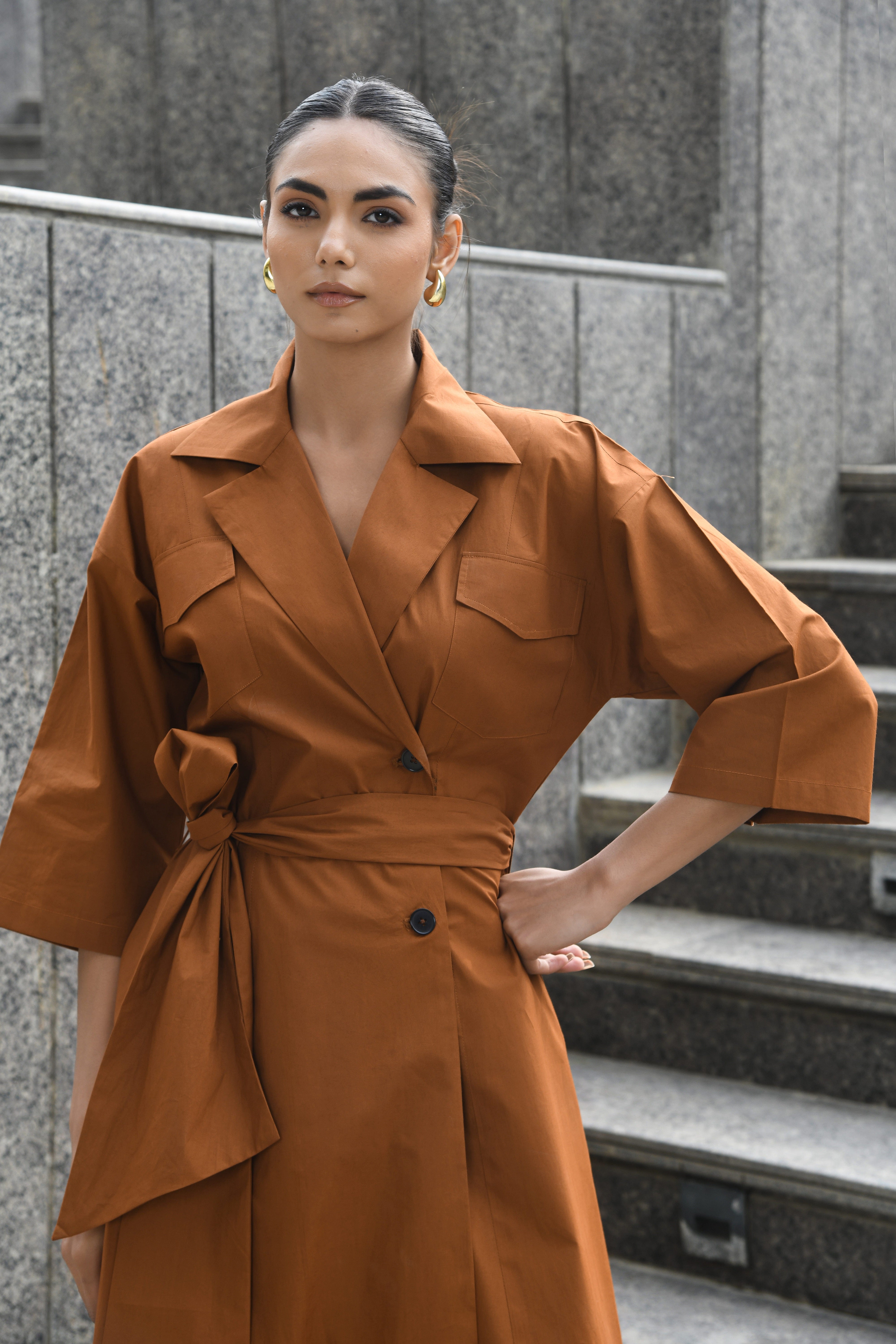 BROWN TRENCH COAT DRESS