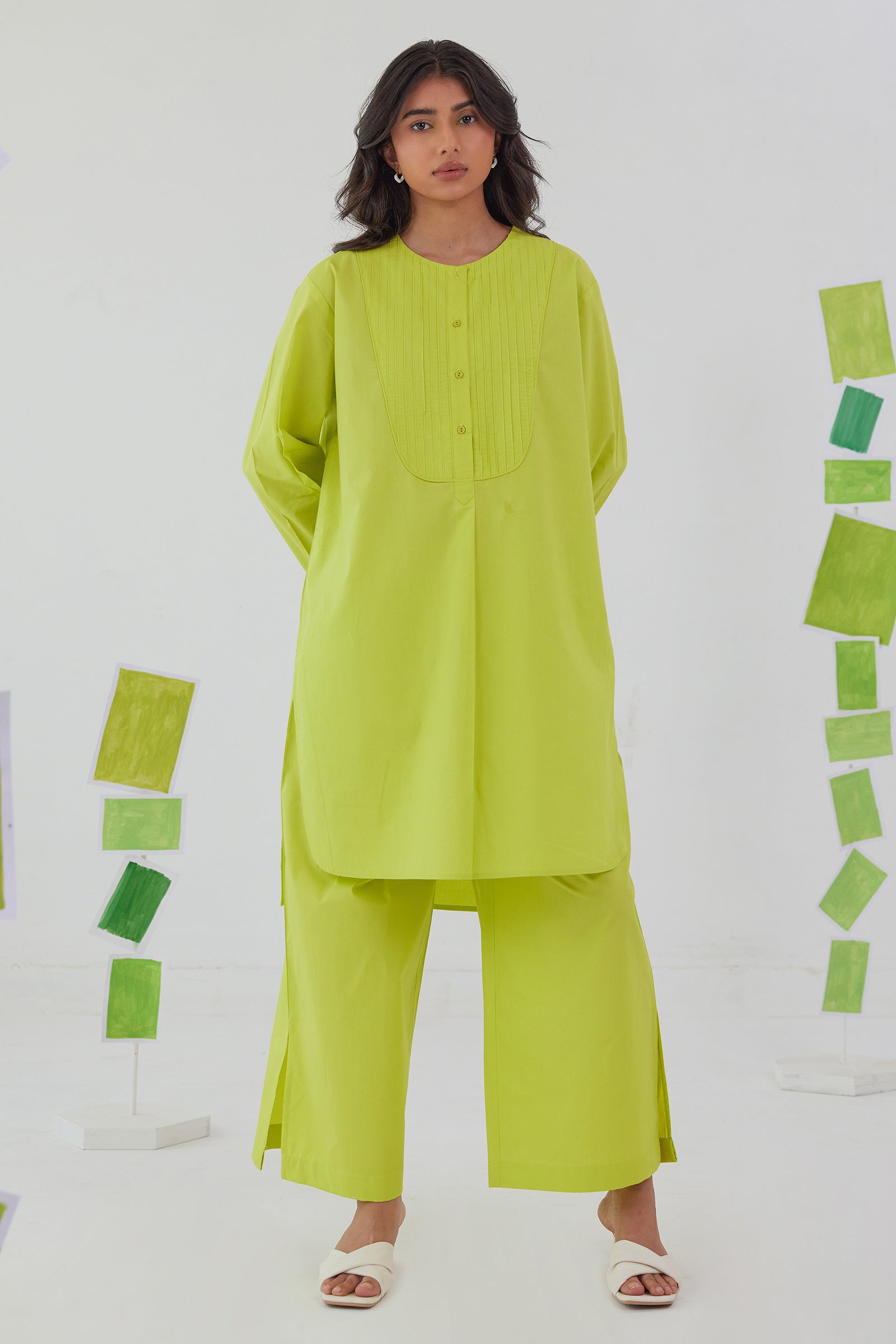 JADE LIME NEON POPLIN KURTA PANT CO-ORD SET