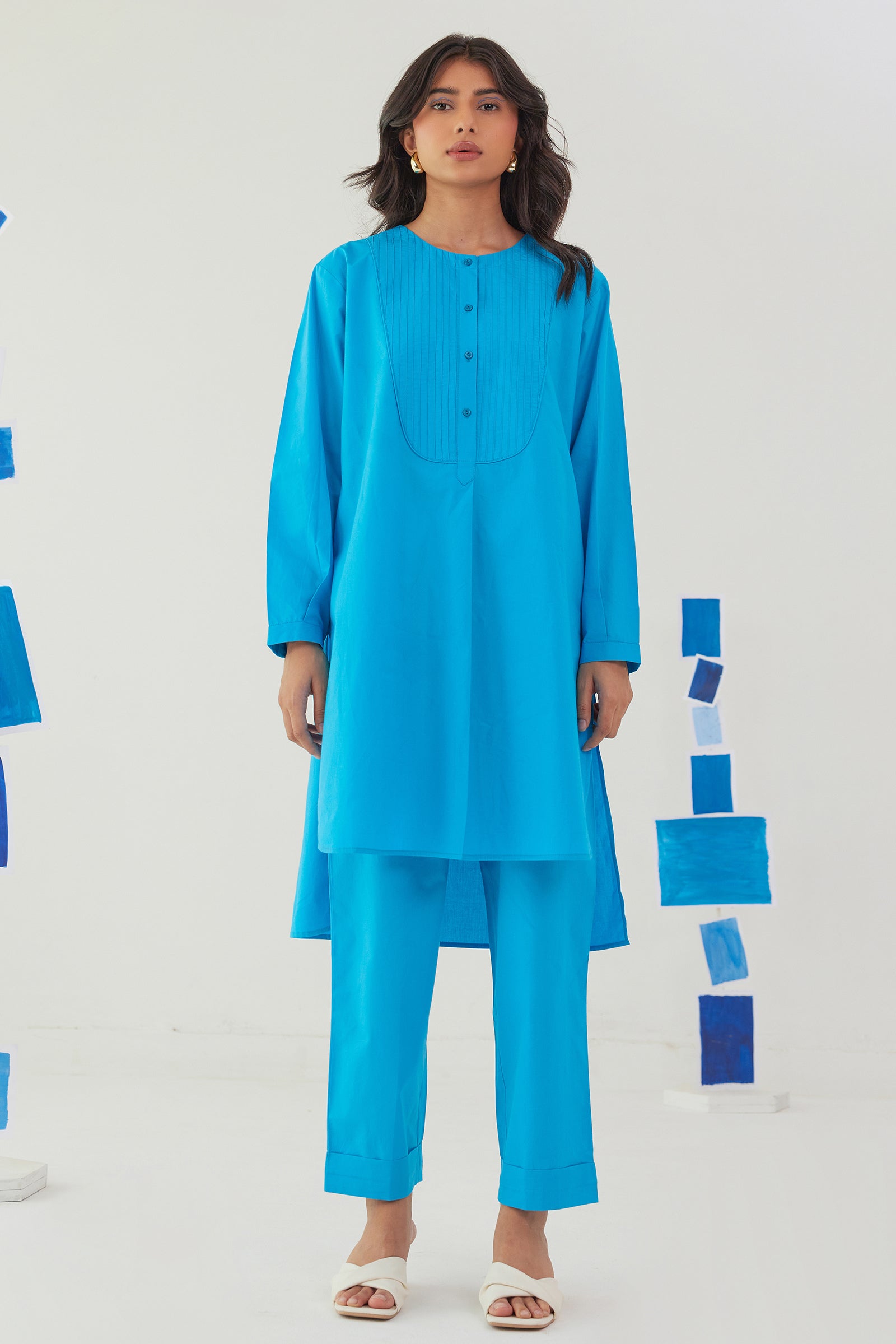 ARCTIC BLUE POPLIN KURTA PANT CO-ORD SET