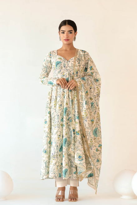 Cotton Anarkali Suit Set with Dupatta - PinkCactii – PINKCACTII