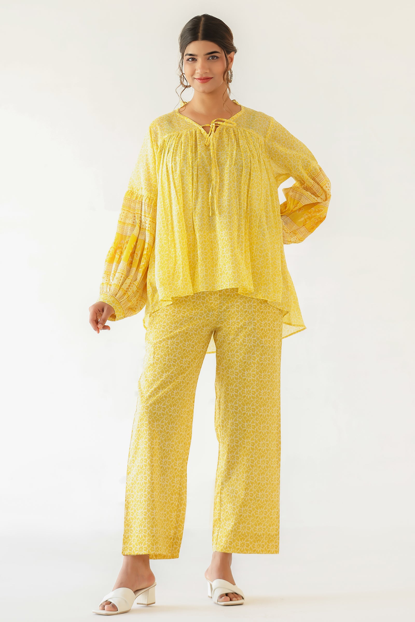 SURYA YELLOW MULMUL AND COTTON CO-ORD SET