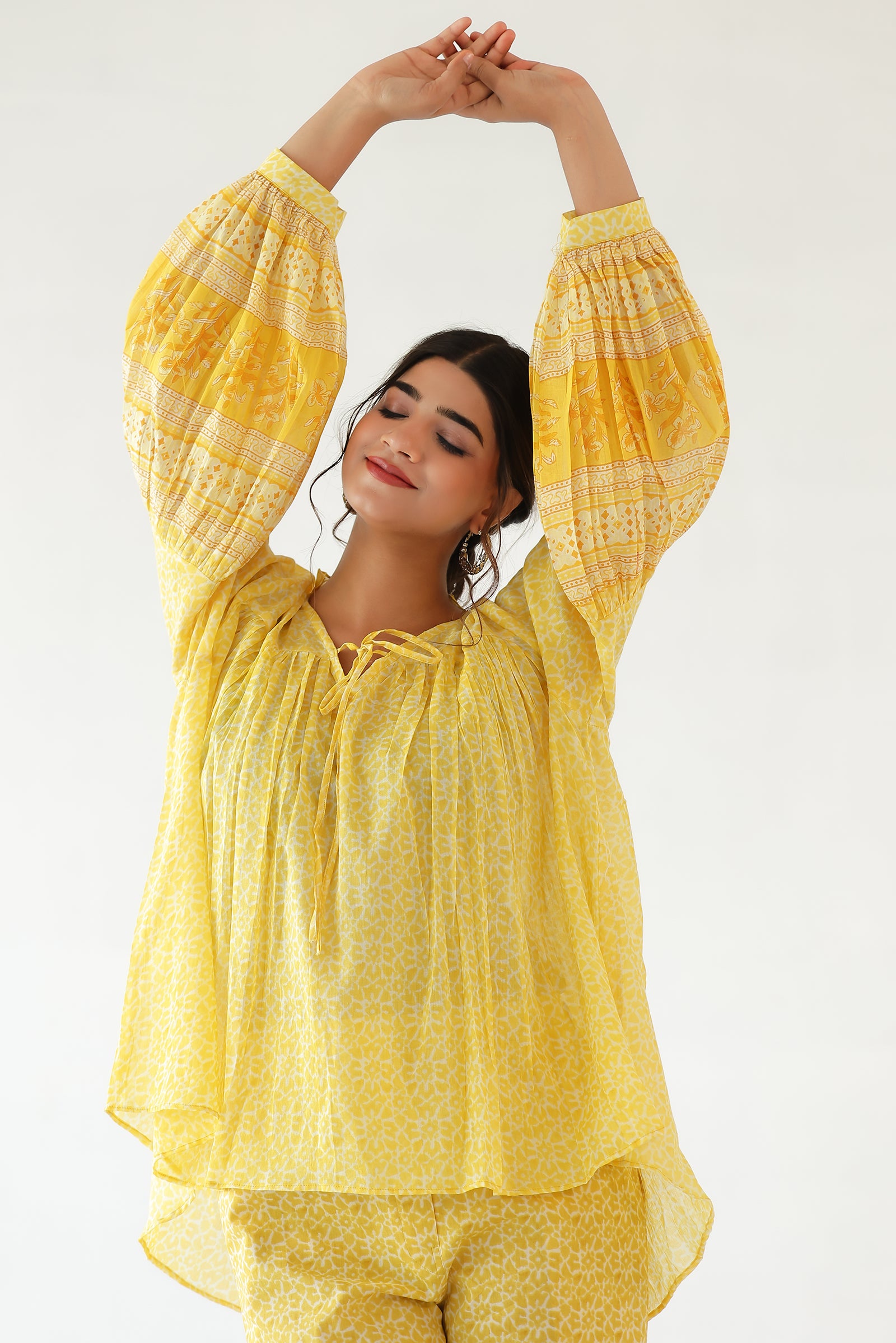 SURYA YELLOW MULMUL AND COTTON CO-ORD SET