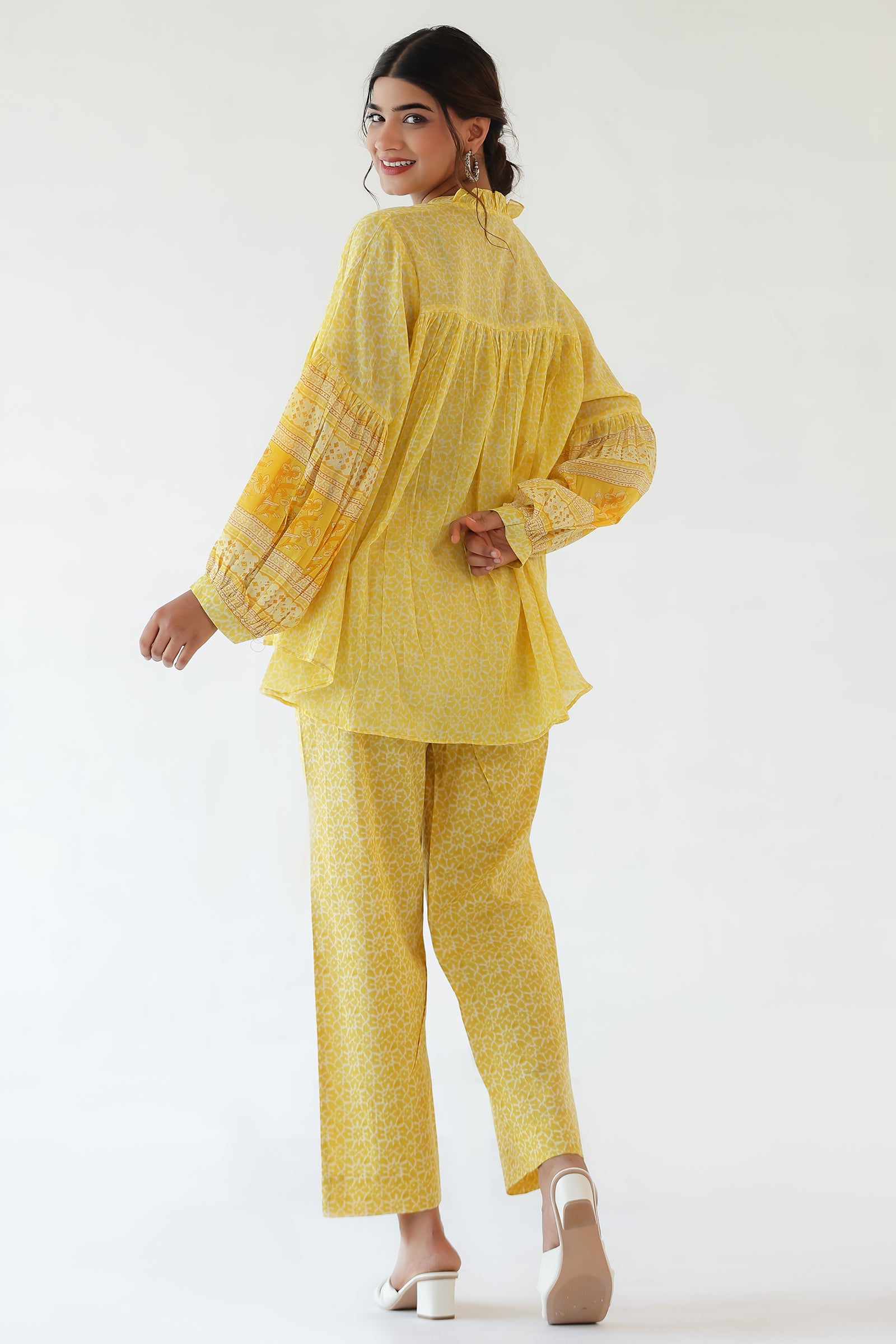 SURYA YELLOW MULMUL AND COTTON CO-ORD SET