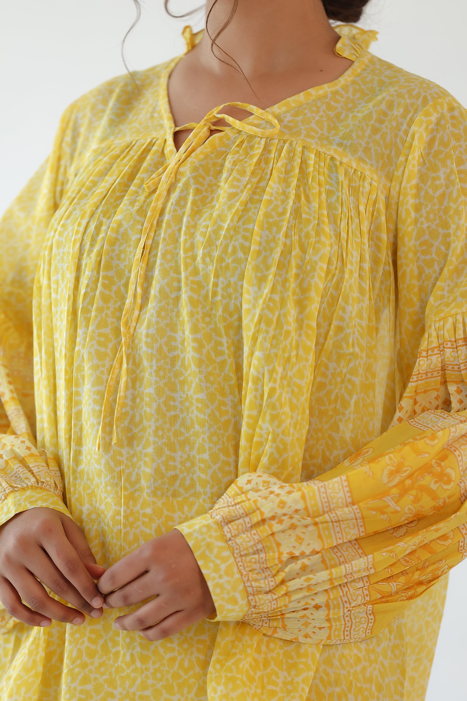 SURYA YELLOW MULMUL AND COTTON CO-ORD SET