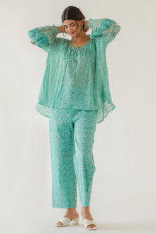  CHANDRA TEAL MULMUL AND COTTON CO-ORD SET