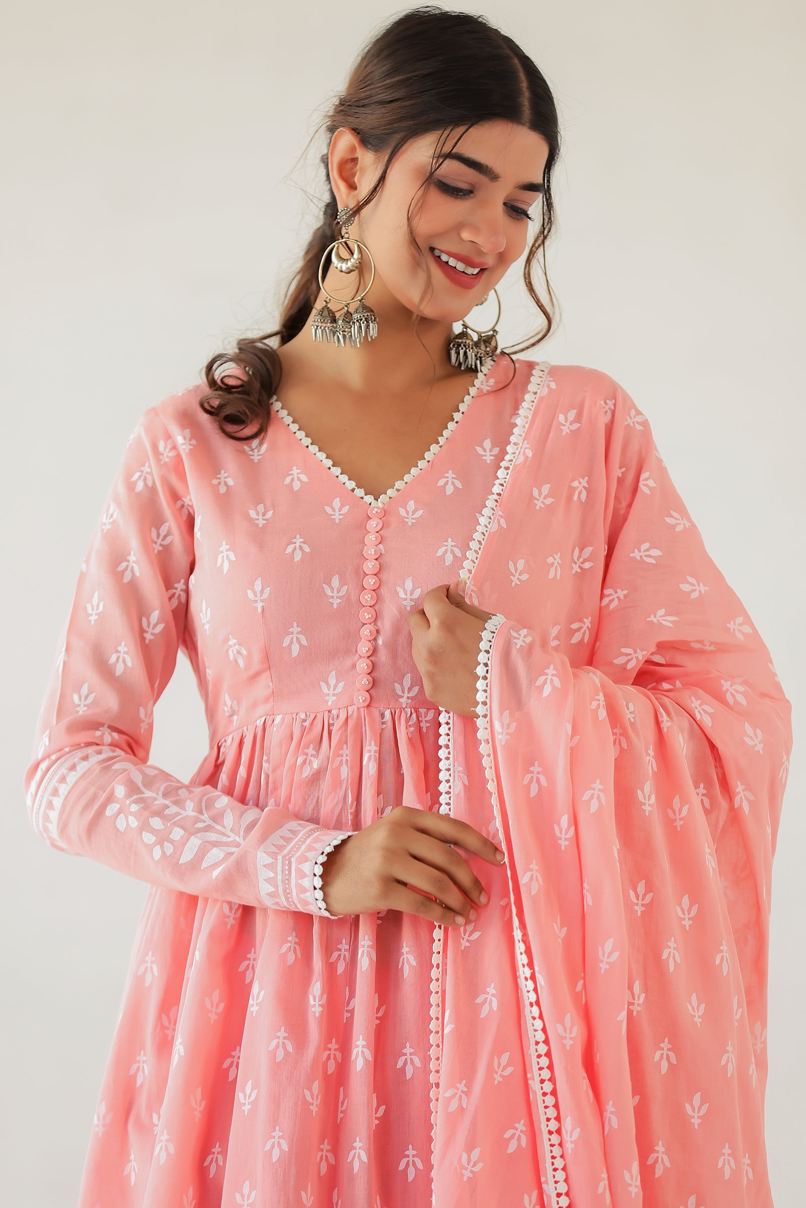 SAKURA PEACH MULMUL ANARKALI SET