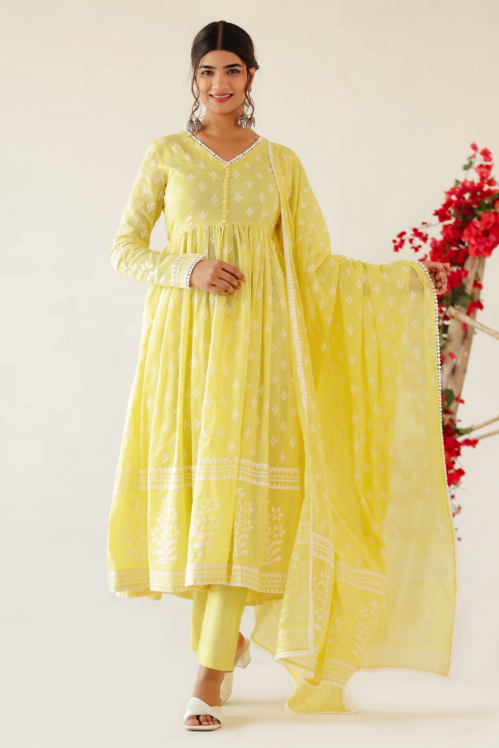 VARNIKA YELLOW MULMUL ANARKALI SET