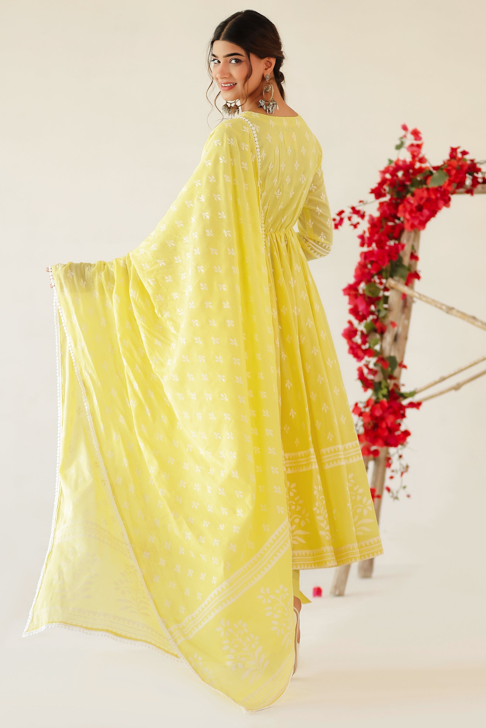 VARNIKA YELLOW MULMUL ANARKALI SET