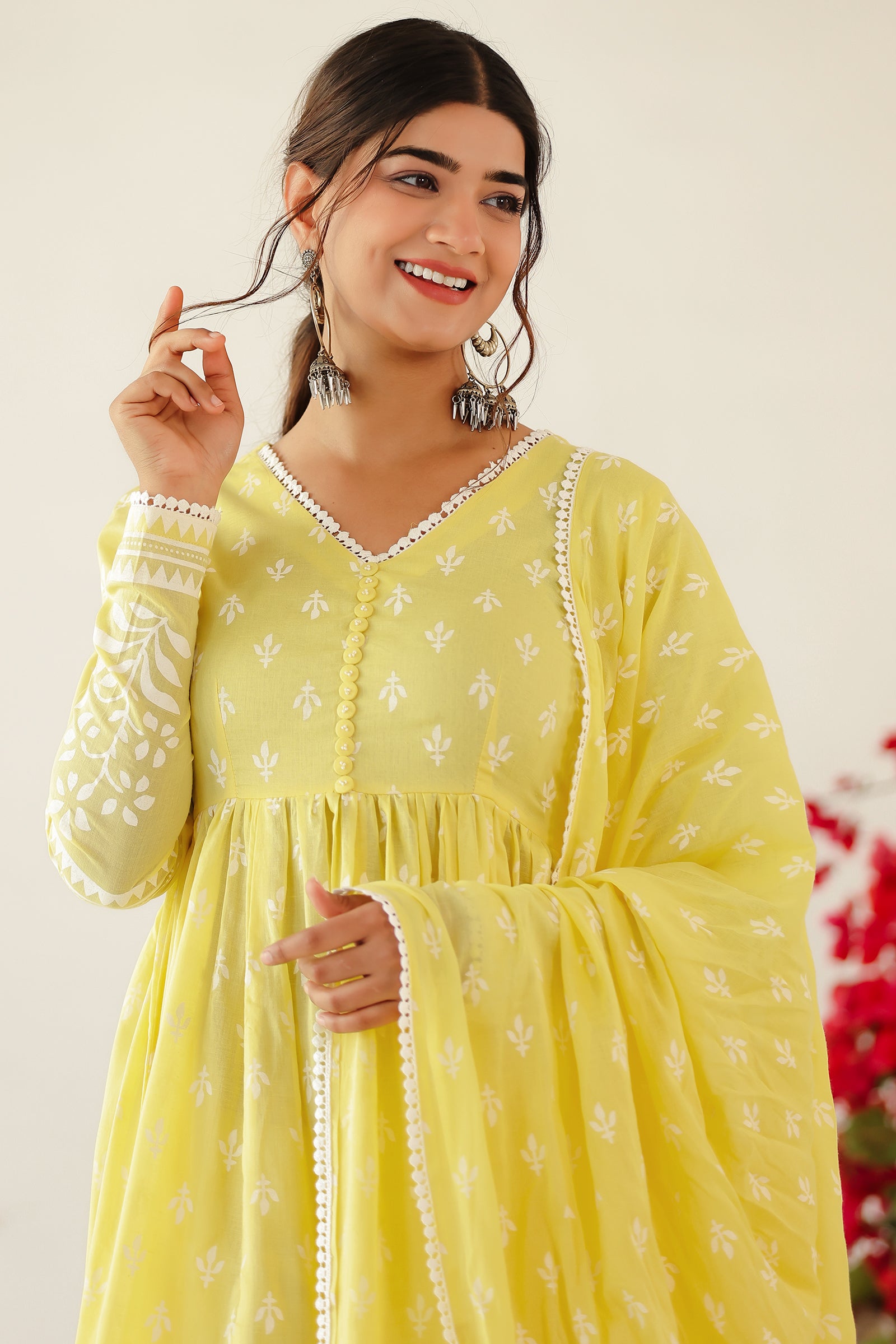 VARNIKA YELLOW MULMUL ANARKALI SET