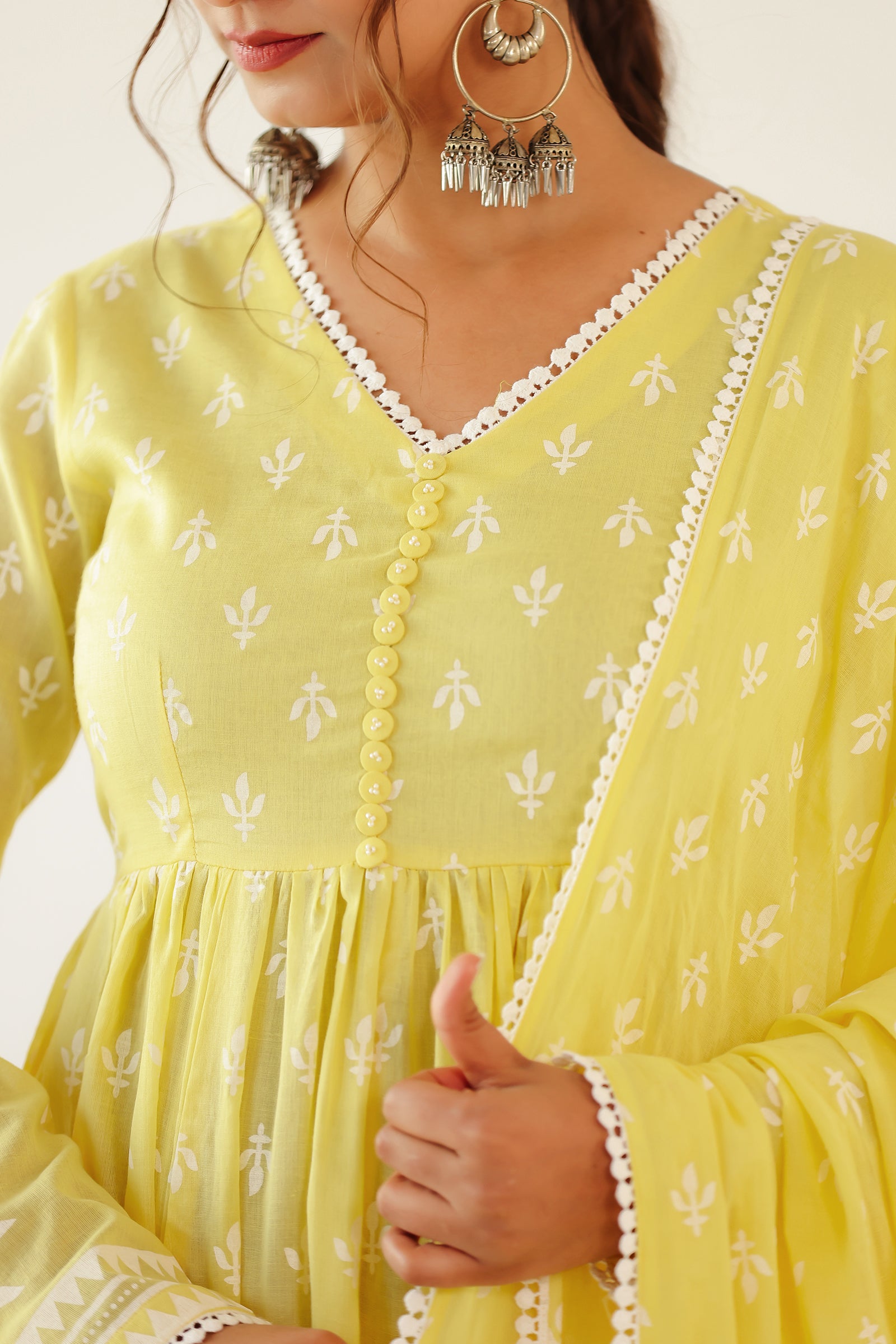 VARNIKA YELLOW MULMUL ANARKALI SET