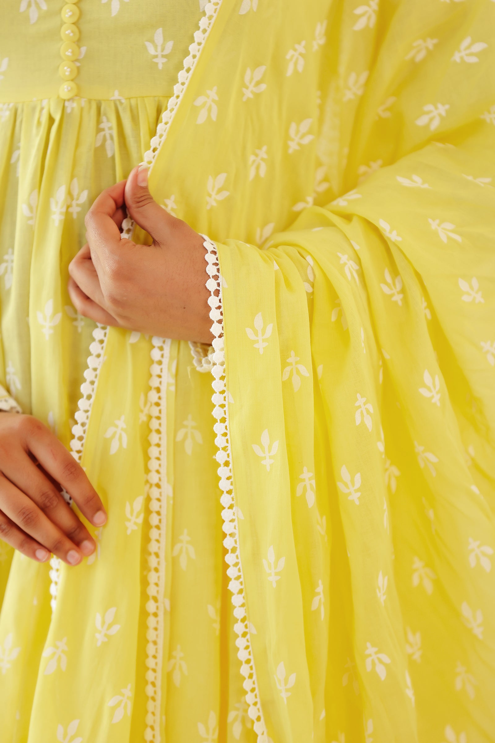 VARNIKA YELLOW MULMUL ANARKALI SET