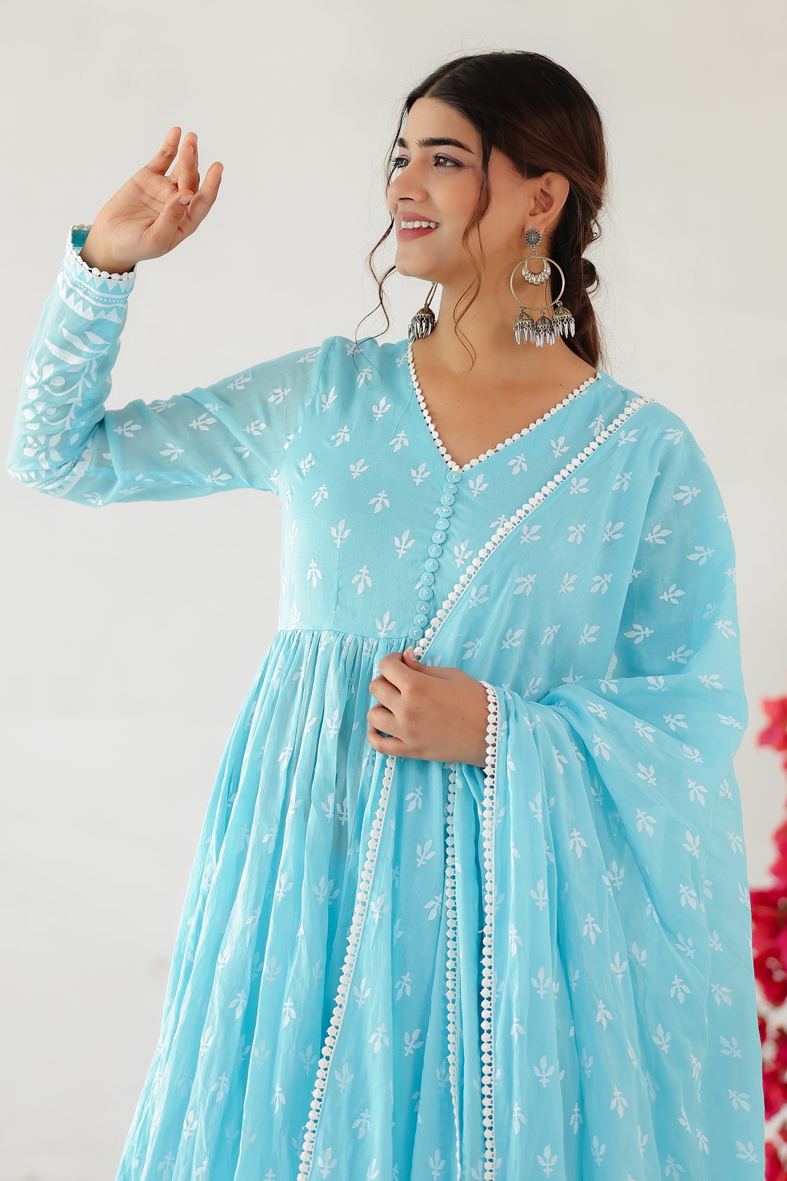 MAITREE ICE BLUE MULMUL ANARKALI SET