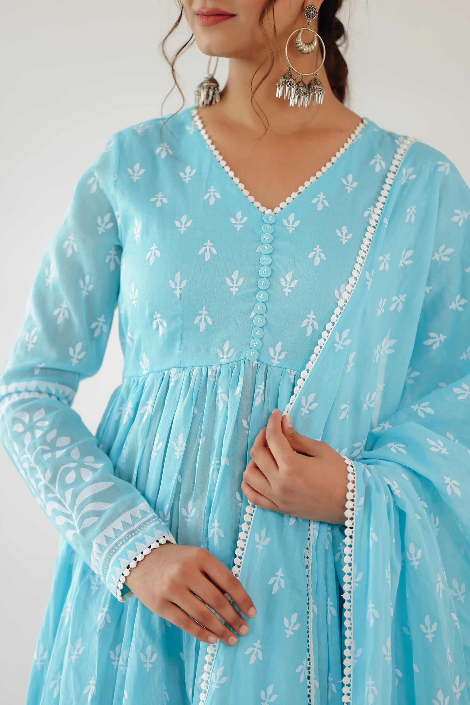 MAITREE ICE BLUE MULMUL ANARKALI SET