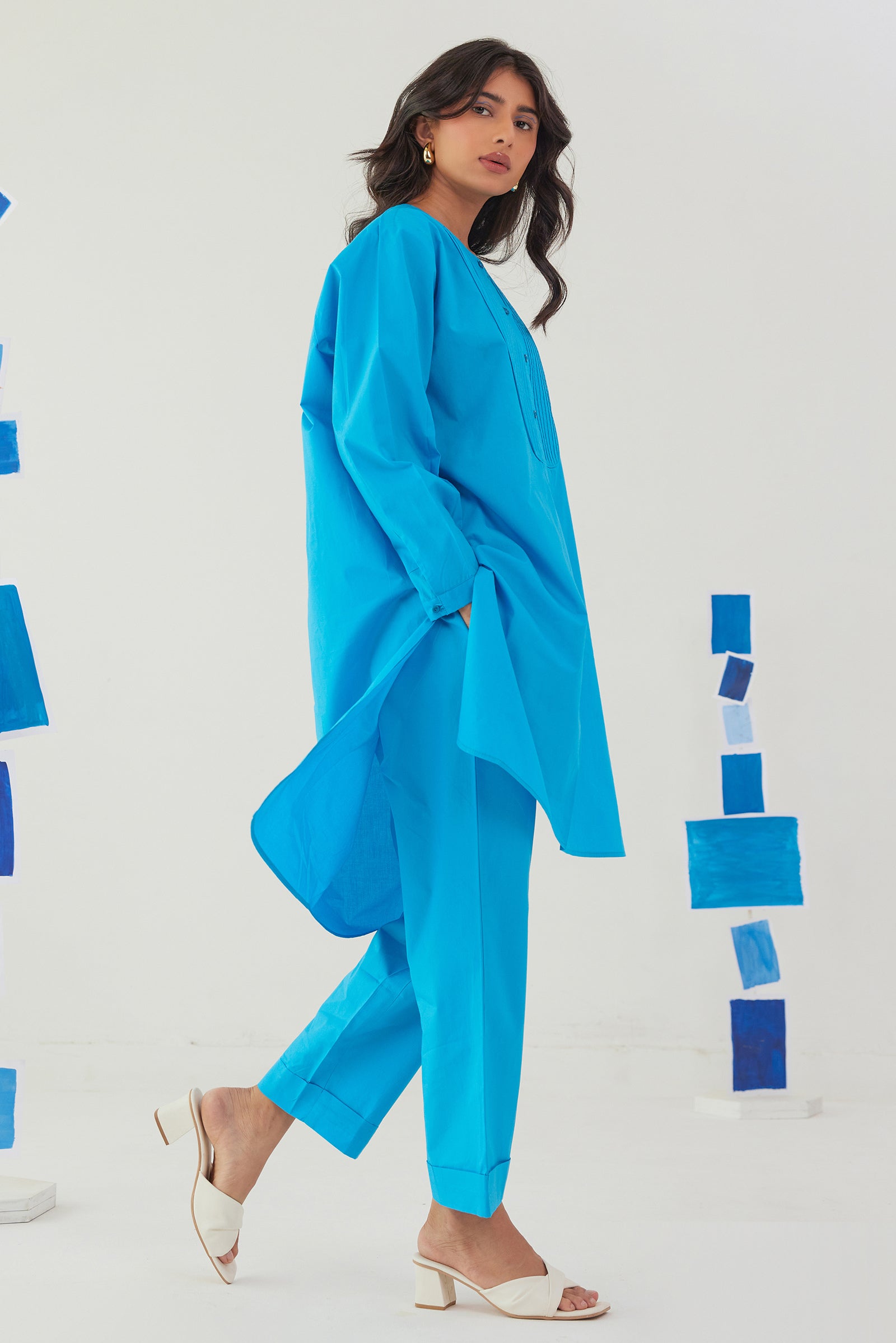 ARCTIC BLUE POPLIN KURTA PANT CO-ORD SET