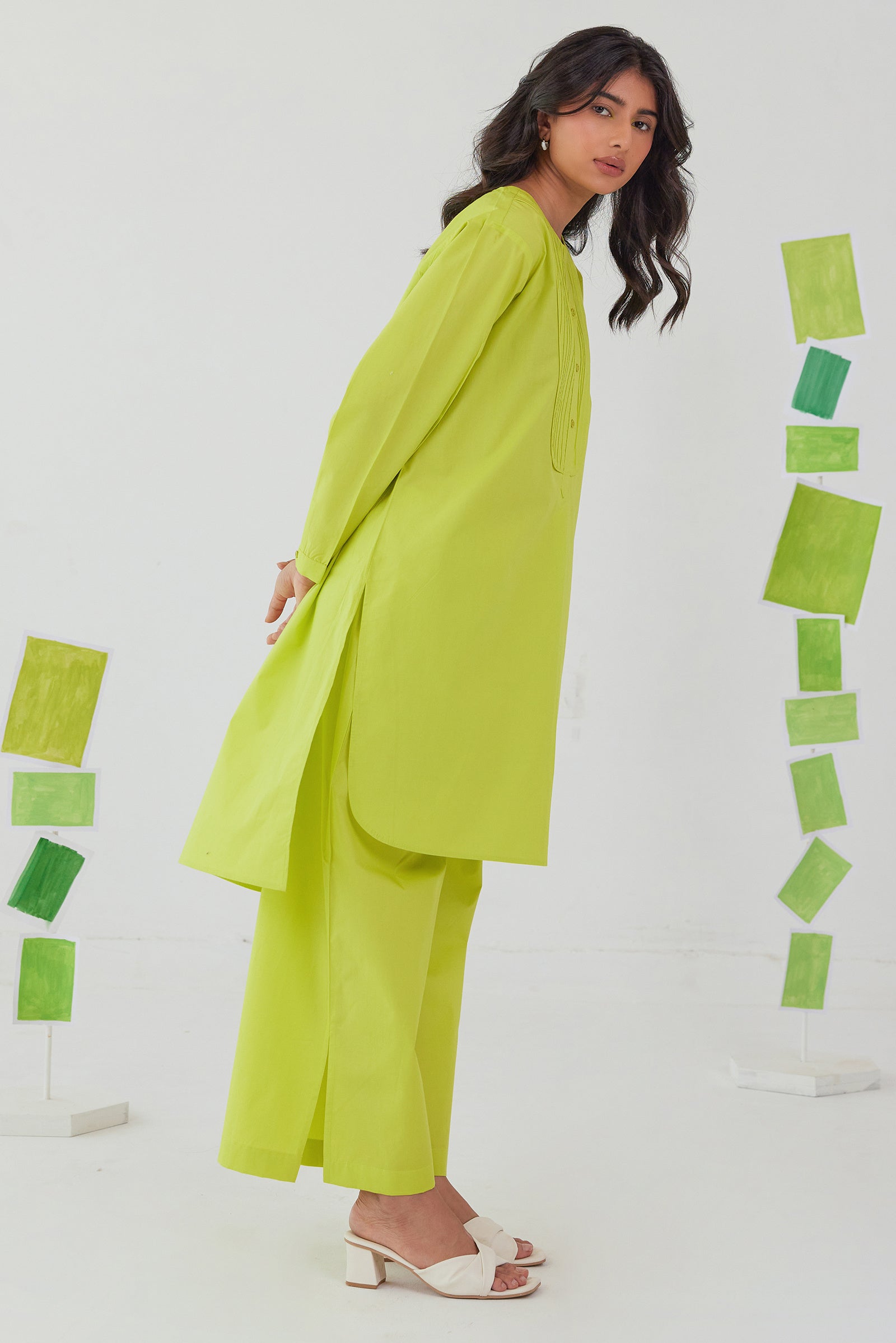 JADE LIME NEON POPLIN KURTA PANT CO-ORD SET