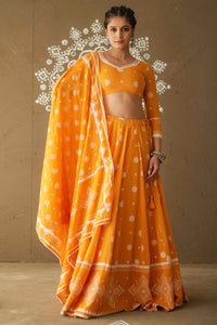 Tatva Orange Cotton Lightweight Lehenga Choli Set