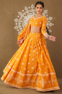 Tatva Orange Cotton Lightweight Lehenga Choli Set