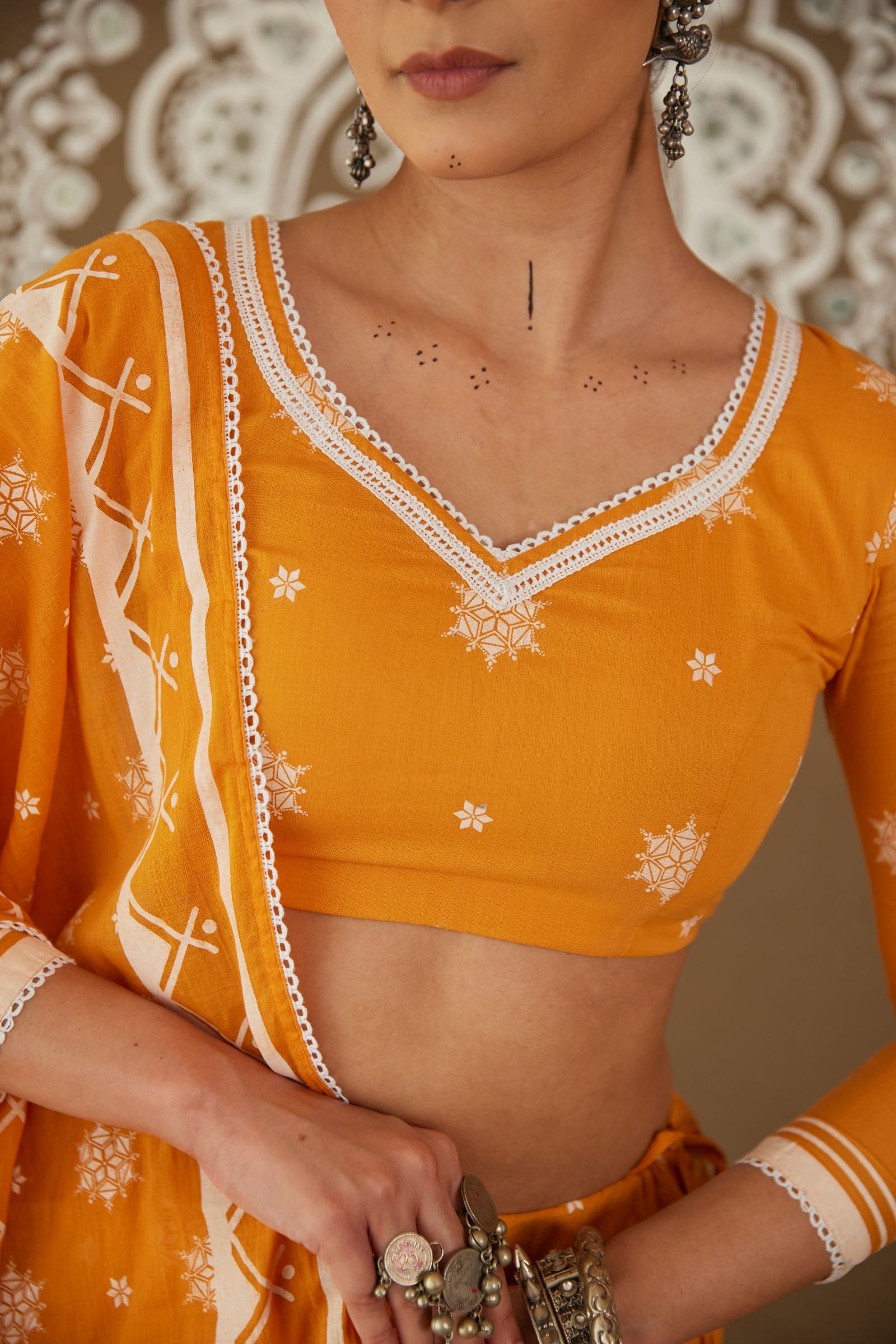 Tatva Orange Cotton Lightweight Lehenga Choli Set