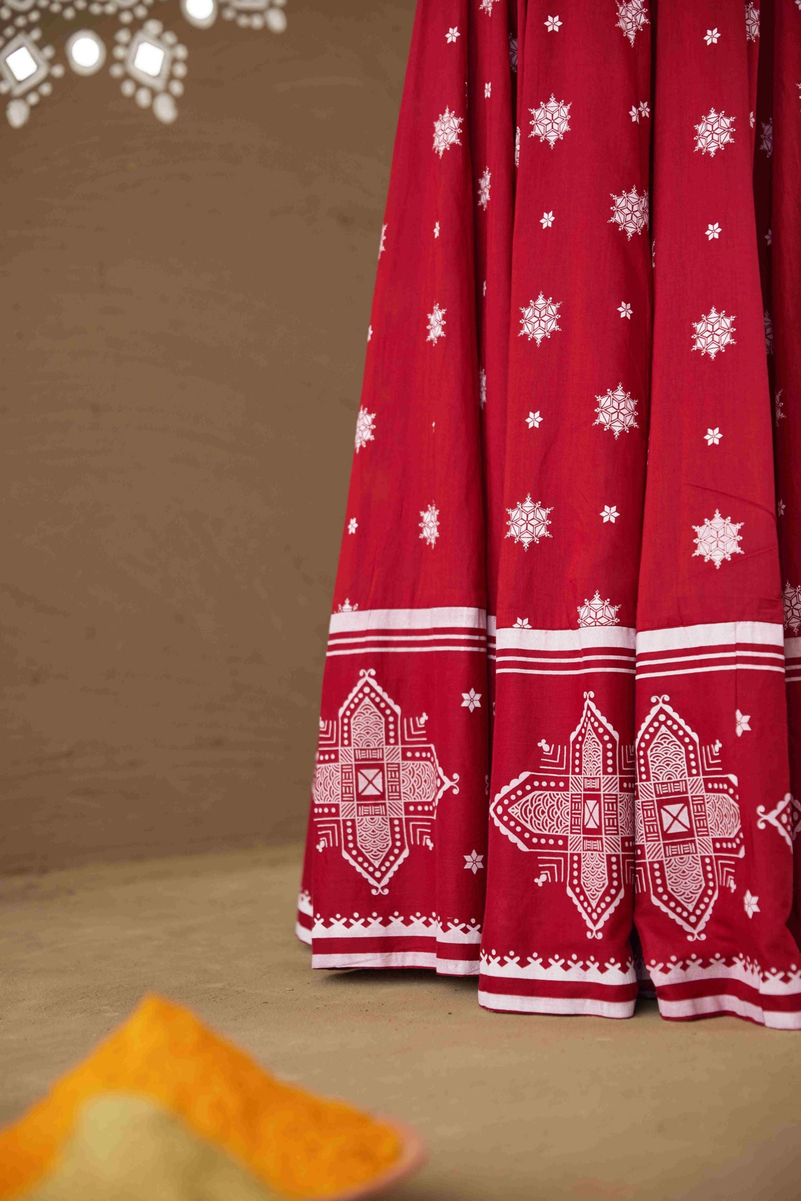 Swastik Red Cotton Lightweight Lehenga Choli Set