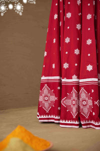 Swastik Red Cotton Lightweight Lehenga Choli Set