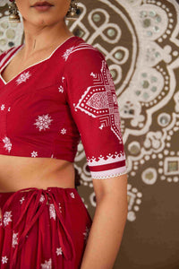 Swastik Red Cotton Lightweight Lehenga Choli Set