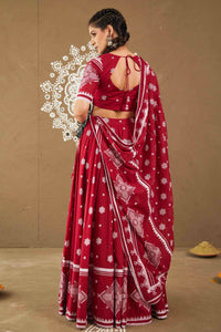 Swastik Red Cotton Lightweight Lehenga Choli Set