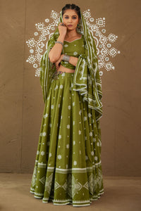 Draup Green Cotton Lightweight Lehenga Choli Set