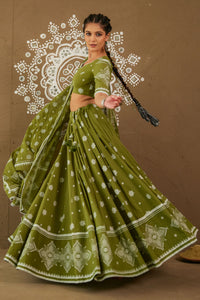 Draup Green Cotton Lightweight Lehenga Choli Set