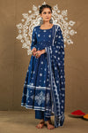 Abira Blue Mul Cotton Round Neck Anarkali Set