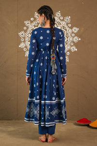 Abira Blue Mul Cotton Round Neck Anarkali Set